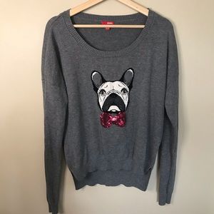 BONGO hi-low sweater with bulldog and bow tie